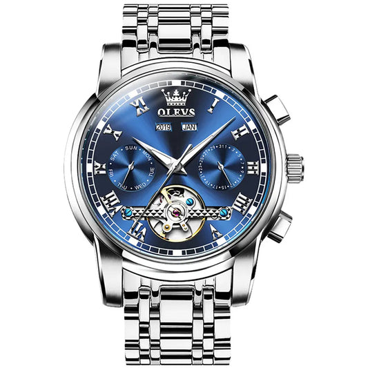 Men Watch OLEVS 6607 Automatic Mechanical Watch Blue
