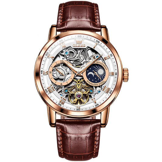 Men Watch OLEVS 6670 Luxury Skeleton Automatic Mechanical Watch White