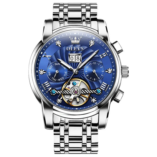 Men Watch OLEVS 9910 Automatic Mechanical Watch Blue