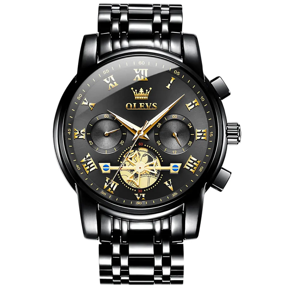 OLEVS Men Luxury Watch 2859 Black dial Black strap – OLEVSEurope