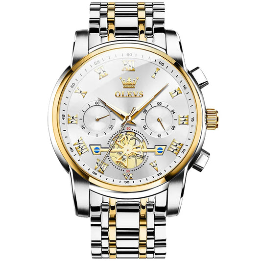 OLEVS Men Luxury Watch 2859 White dial Gold White strap