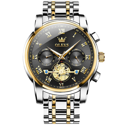 OLEVS Men Luxury Watch 2859 Black dial Gold White strap