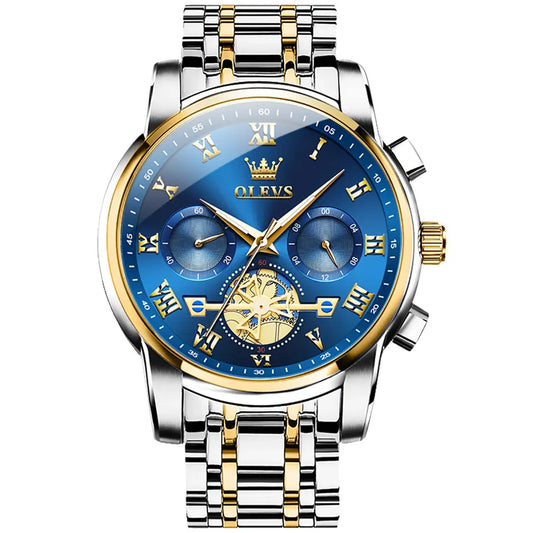OLEVS Men Luxury Watch 2859 Blue dial Gold White strap