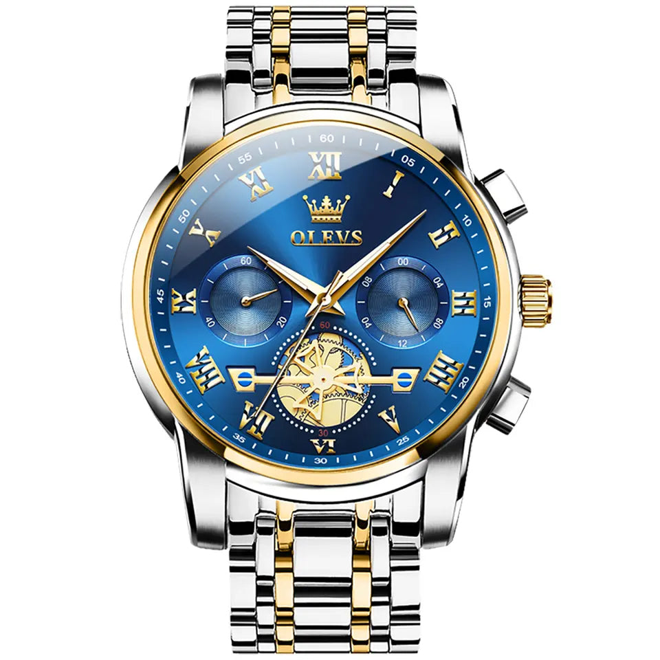 OLEVS Men Luxury Watch 2859 Black dial Gold White strap