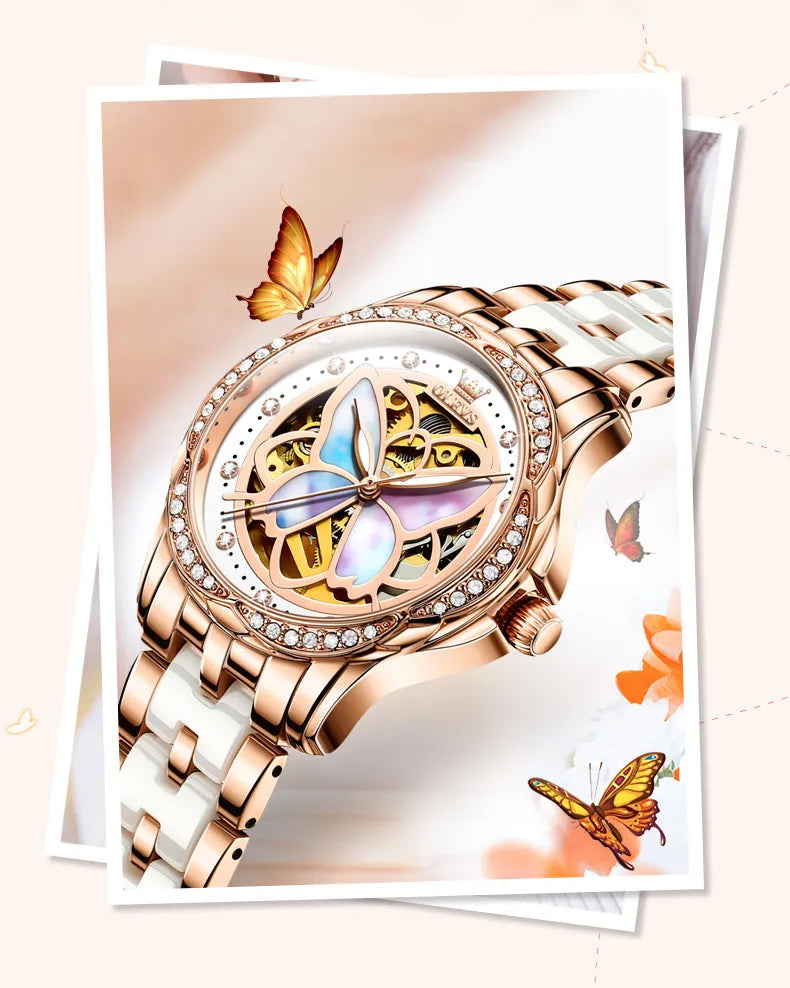 Women Mechanical Watch OLEVS Butterfly Design 