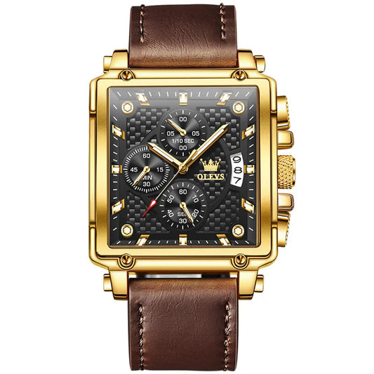 OLEVS Men Luxury Square Watch 9925 Golden Black