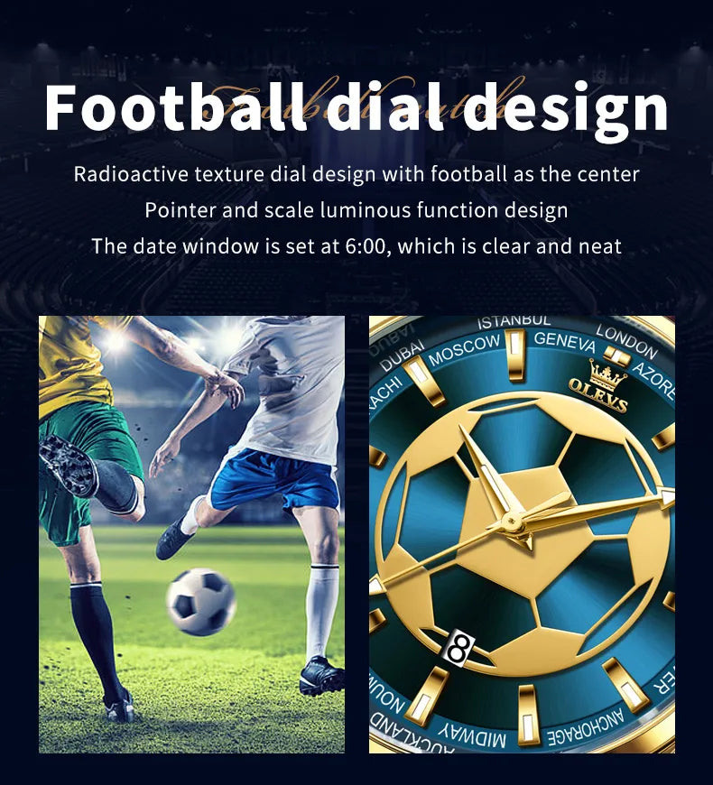 Men Watch OLEVS 9949 Football Sport Gold