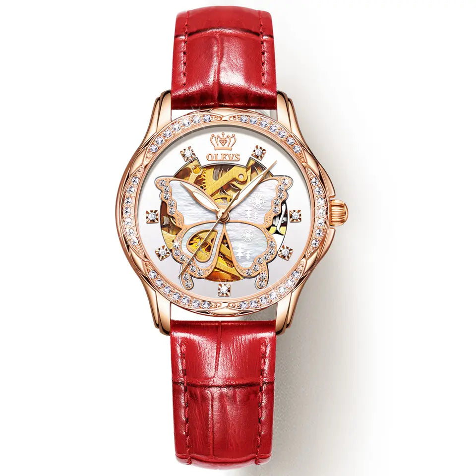 OLEVS Lady's Butterfly II White - Leather strap