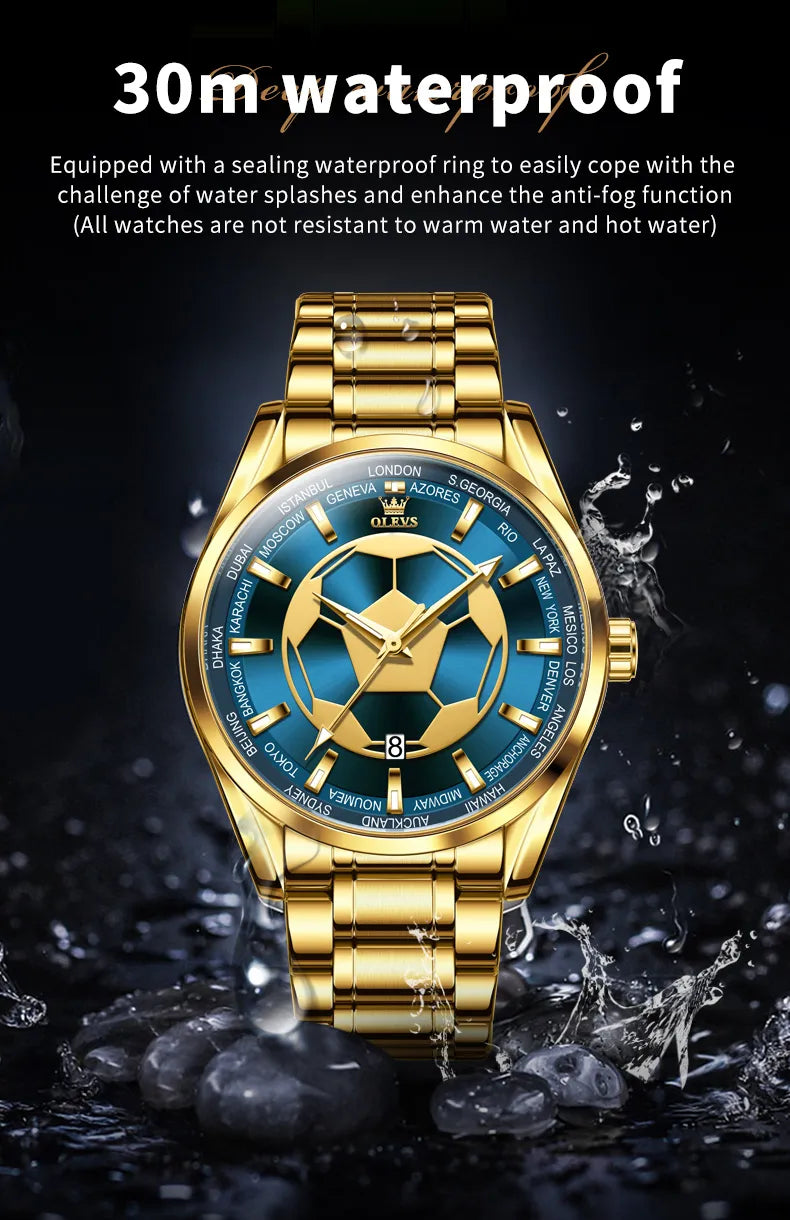 Men Watch OLEVS 9949 Football Sport Gold