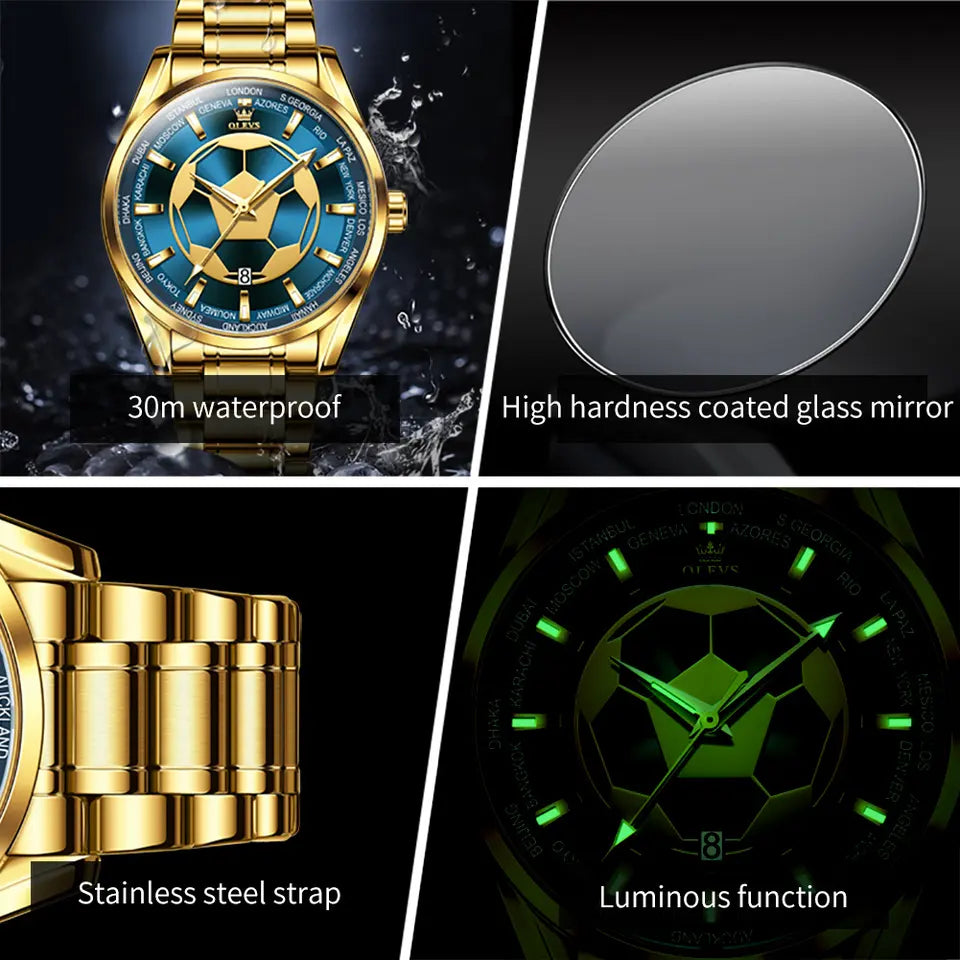 Men Watch OLEVS 9949 Football Sport Gold