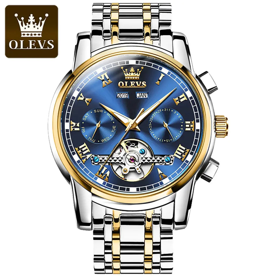 Men Watch OLEVS 6607 Automatic Mechanical Watch Blue