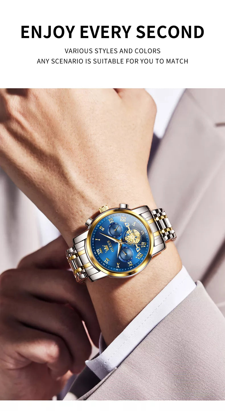 OLEVS Men Luxury Watch 2859 White dial Gold White strap