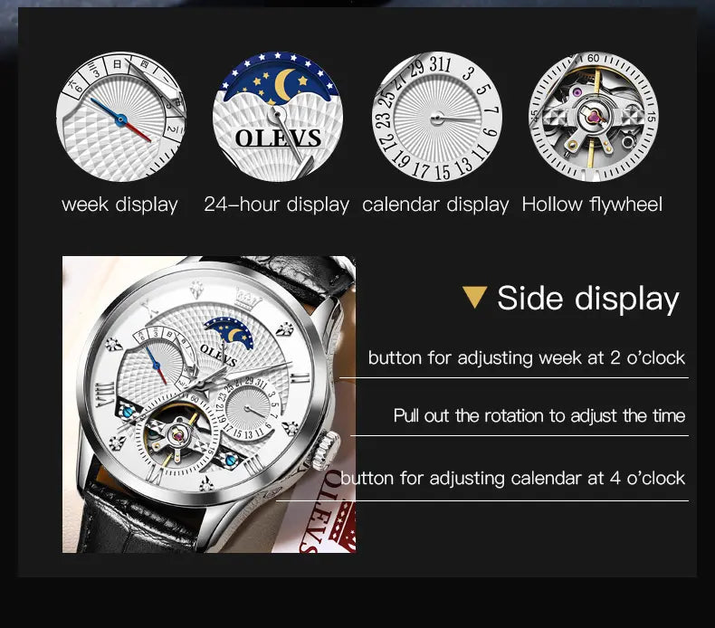 Men Watch OLEVS 6652 Automatic Mechanical Watch Rose White