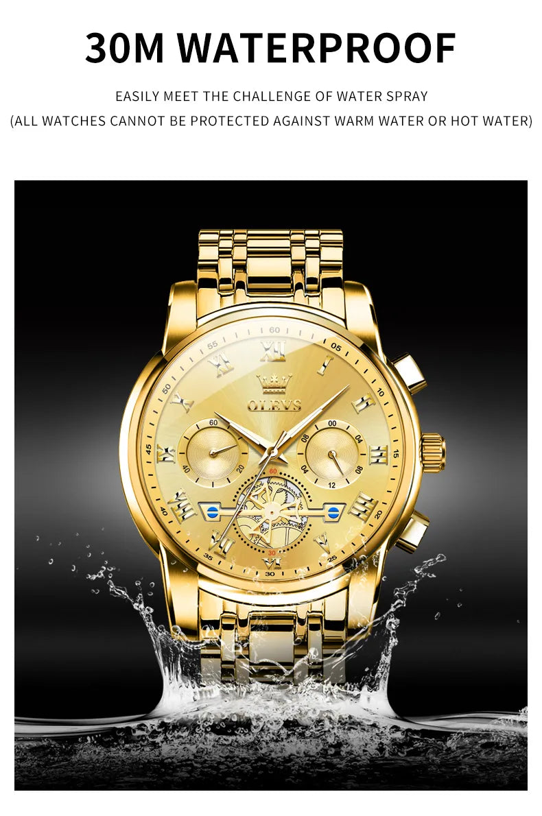 OLEVS Men Luxury Watch 2859 White dial Gold White strap