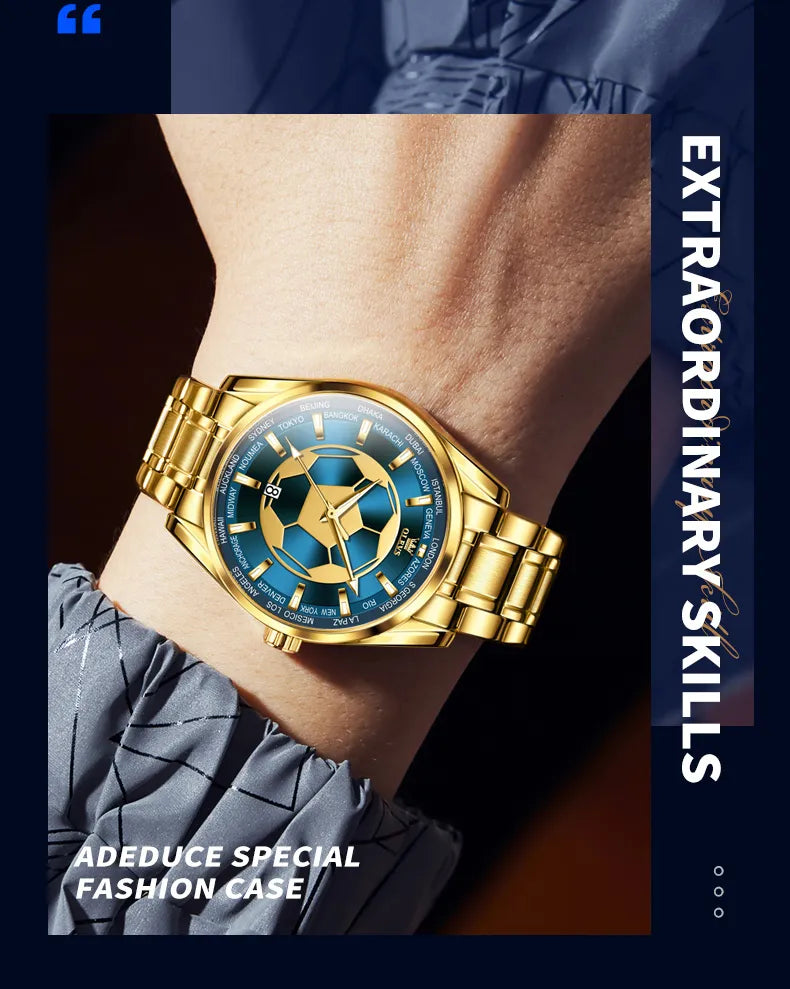 Men Watch OLEVS 9949 Football Sport Gold