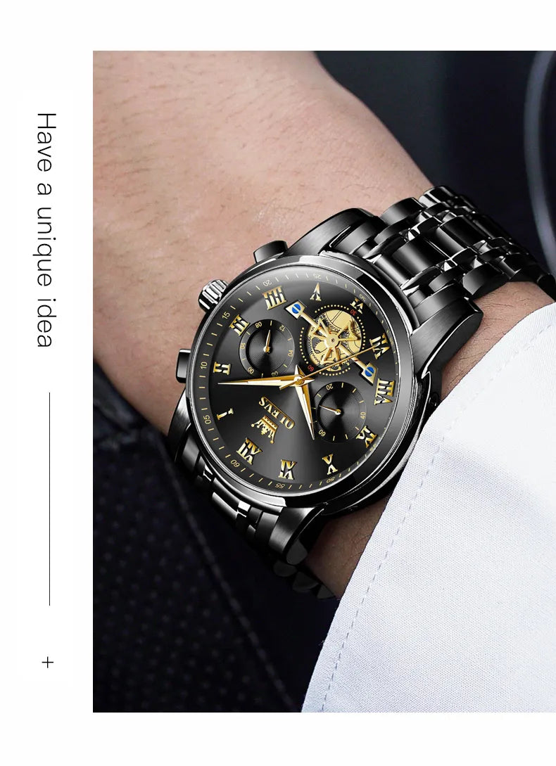 OLEVS Men Luxury Watch 2859 Blue dial Black strap