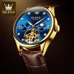 Men Watch OLEVS 3601 Automatic Mechanical Watch Blue