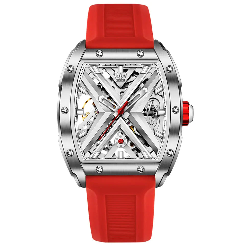 Men Watch OLEVS 6662 Modern Technology Automatic Mechanical Red