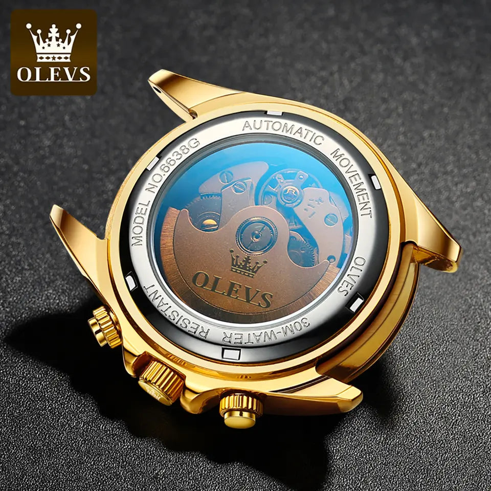 Olevs Wristwatch for Men Two-Tone Automatic Mechanical Black Gold Date Adult Male 6650b, Men's, Size: Medium