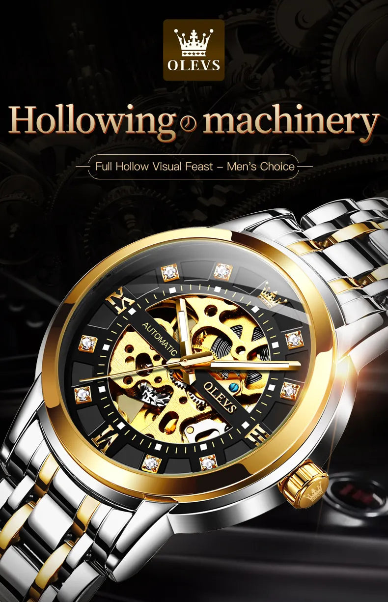 Pánské mechanické hodinky OLEVS 9901 Černo zlaté