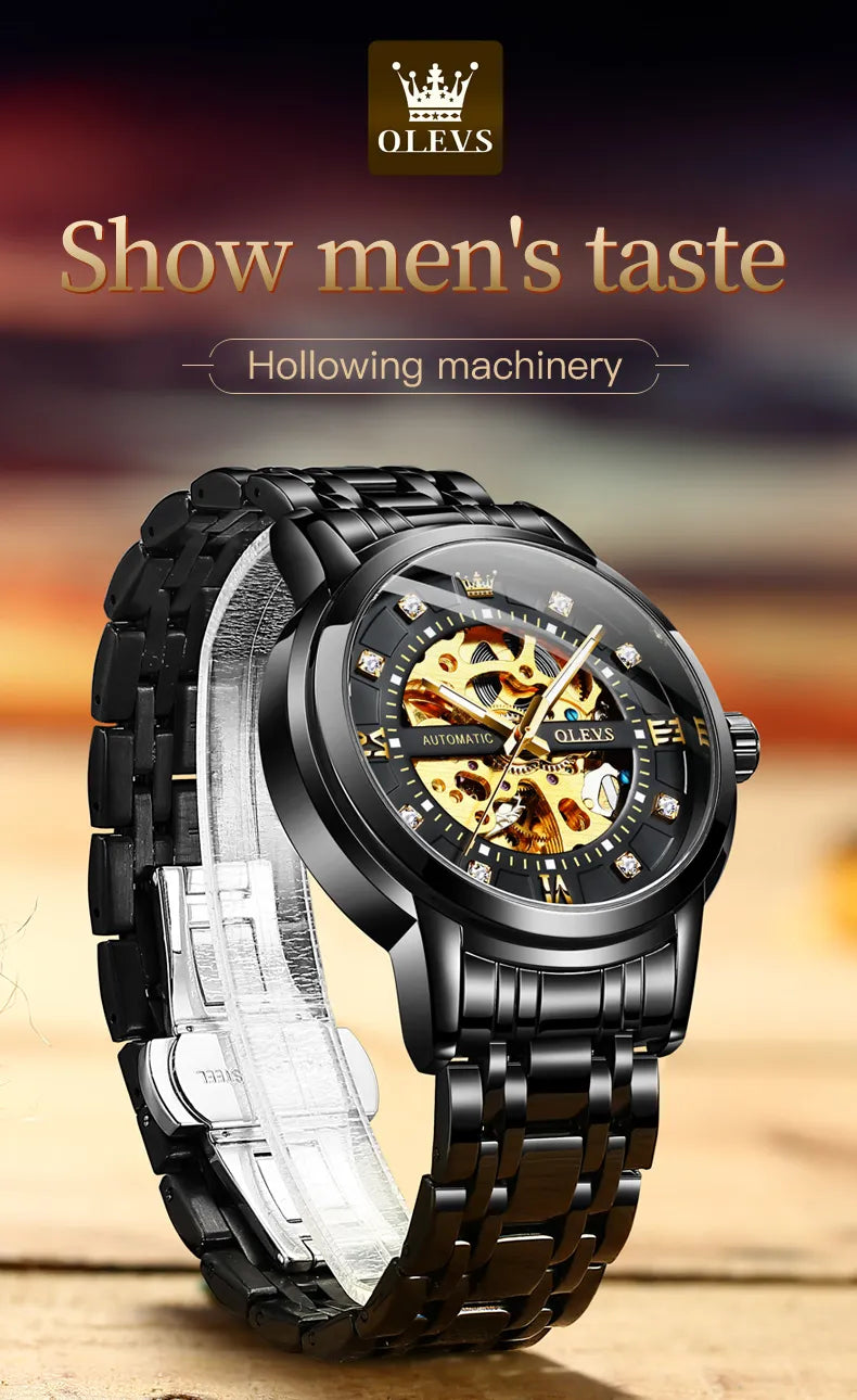 Pánské mechanické hodinky OLEVS 9901 Černo zlaté