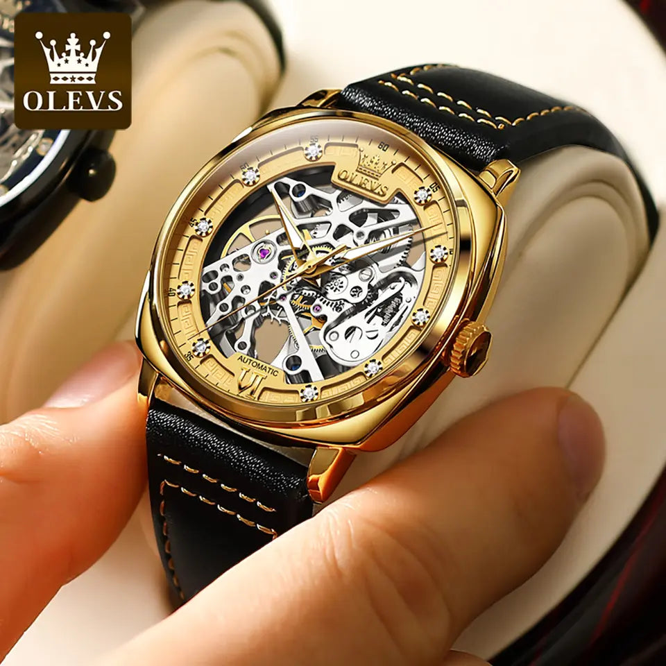 Olevs Wristwatch for Men Two-Tone Automatic Mechanical Black Gold Date Adult Male 6650b, Men's, Size: Medium