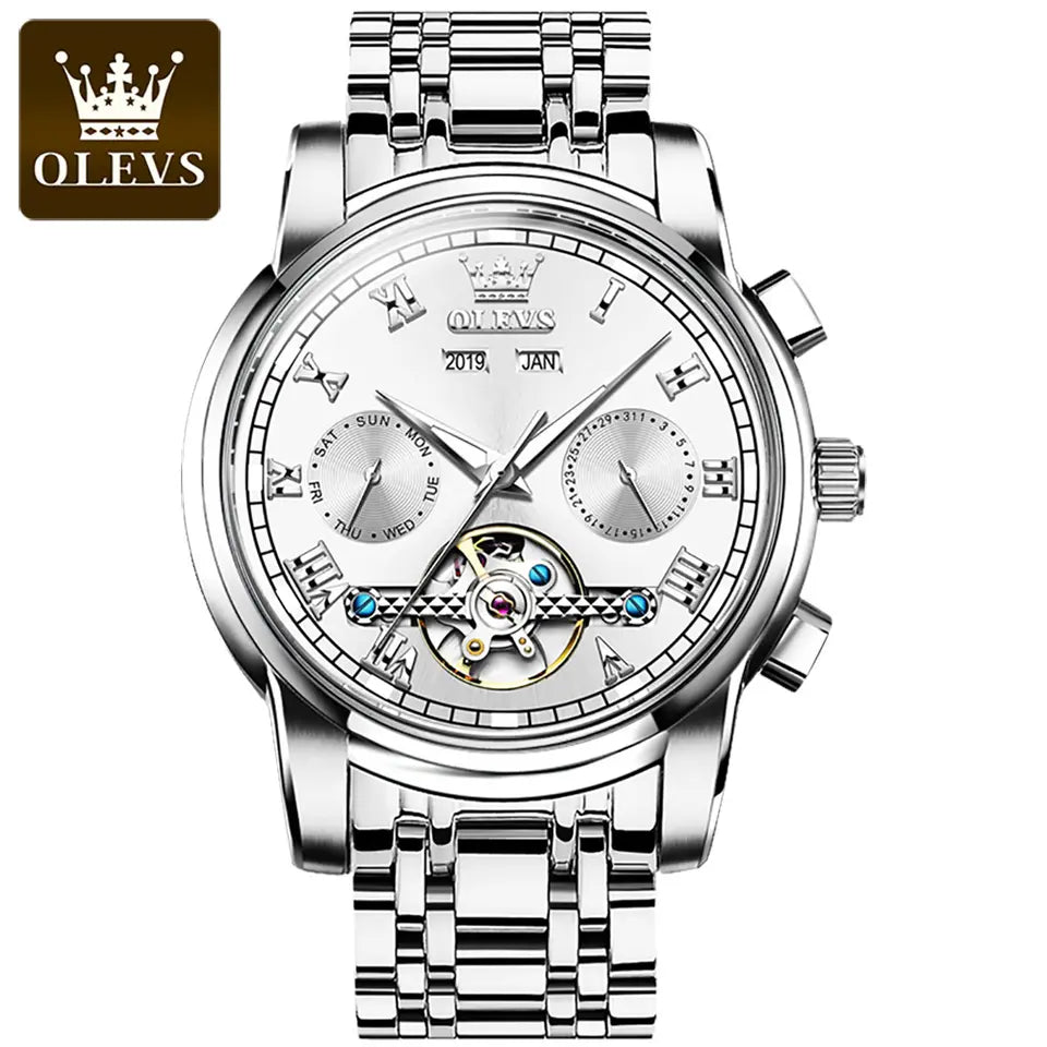 Men Watch OLEVS 6607 Automatic Mechanical Watch Blue