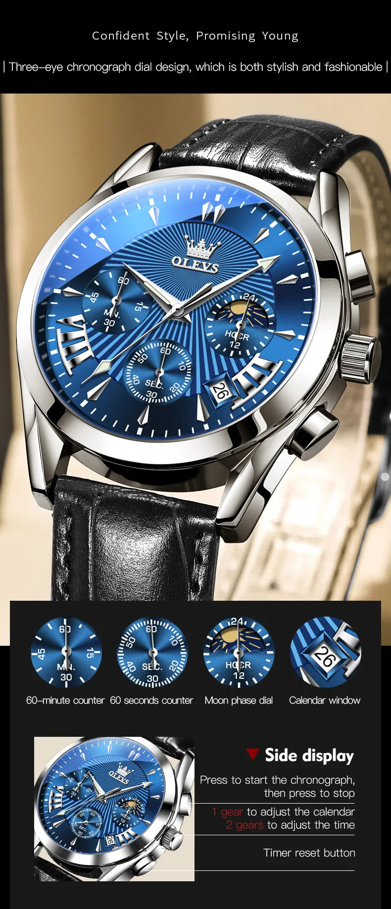 OLEVS Men Luxury Watch 2876 Blue