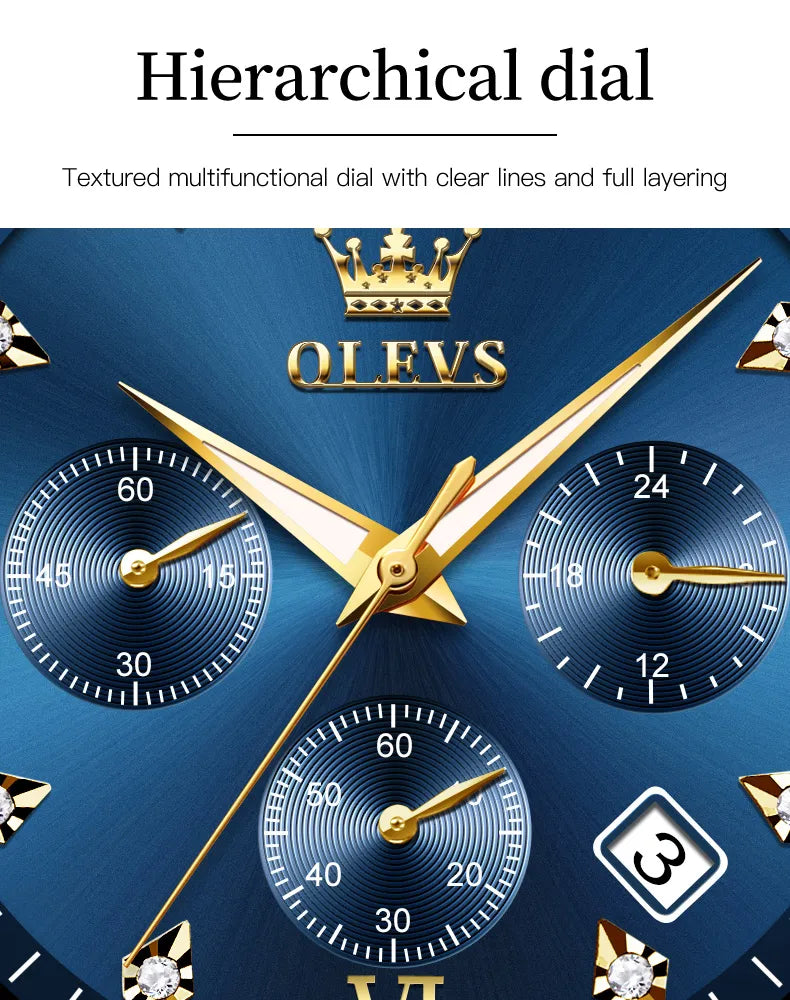 OLEVS Men Watch 2858 Blue Dial Silver Strap