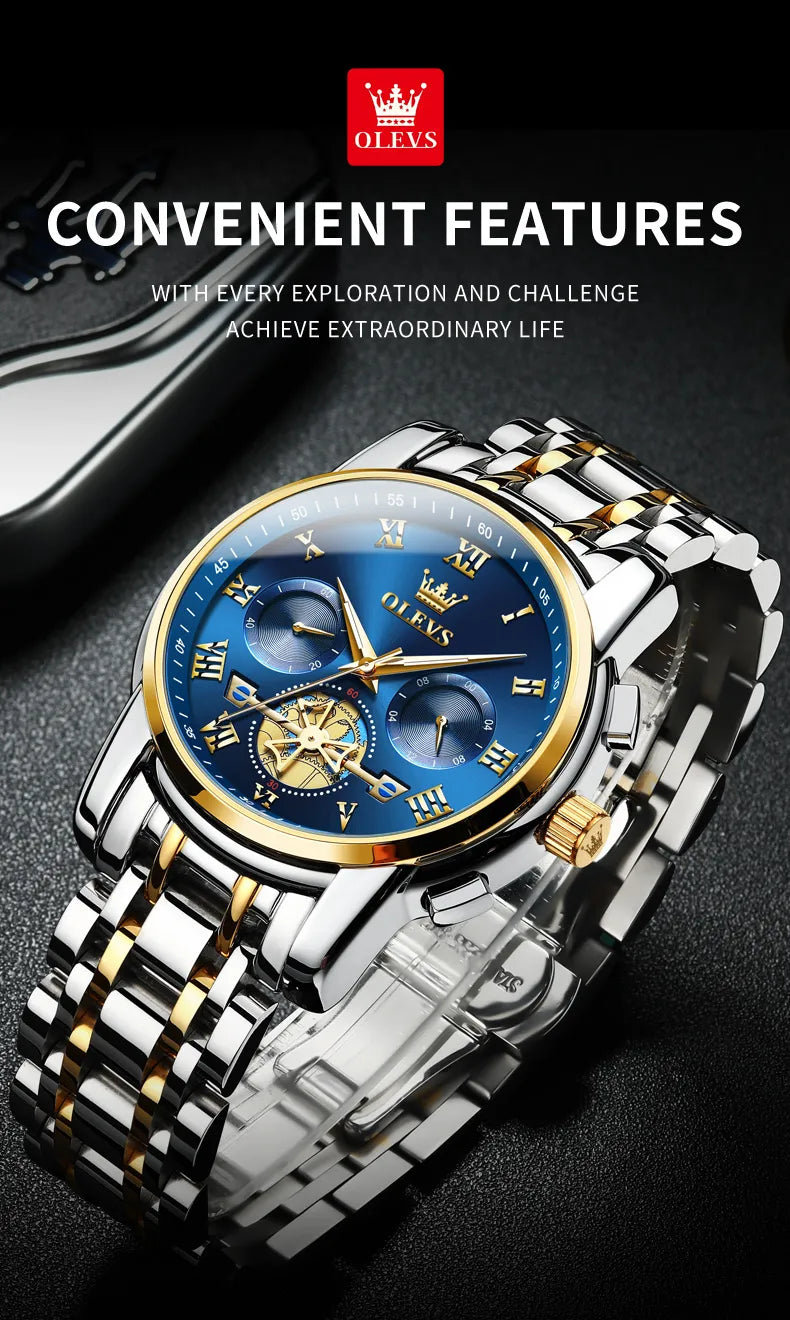 OLEVS Men Luxury Watch 2859 Blue dial Gold White strap OLEVSEurope