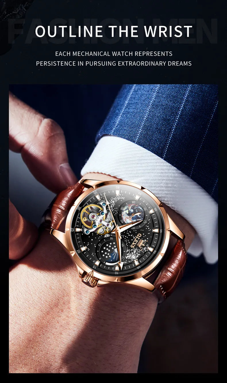 OLEVS Men's Watches Top Brand Luxury Original Waterproof Quartz Watch for  Man Gold Skeleton Style 24 Hour Day Night New 